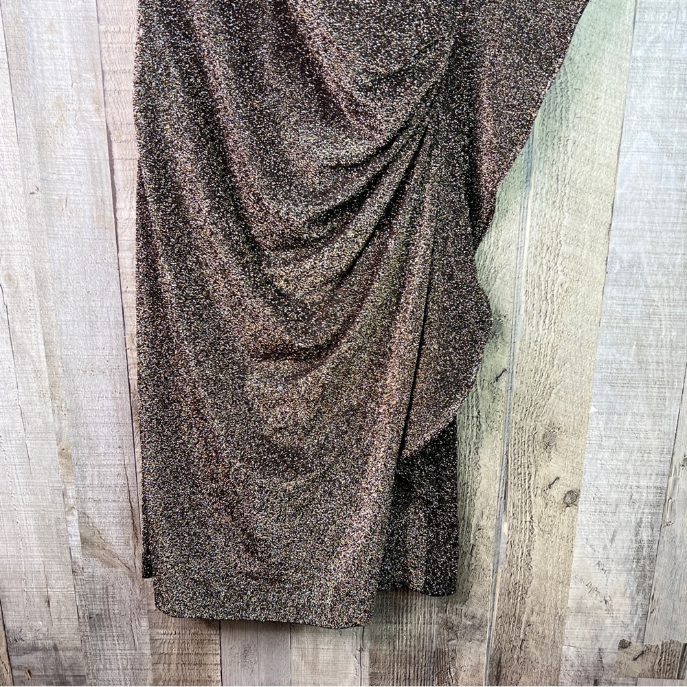 Vince Camuto Size 10 Metallic Gold/Silver/Black Asymmetrical Lined Sheath Dress - Picture 7 of 13